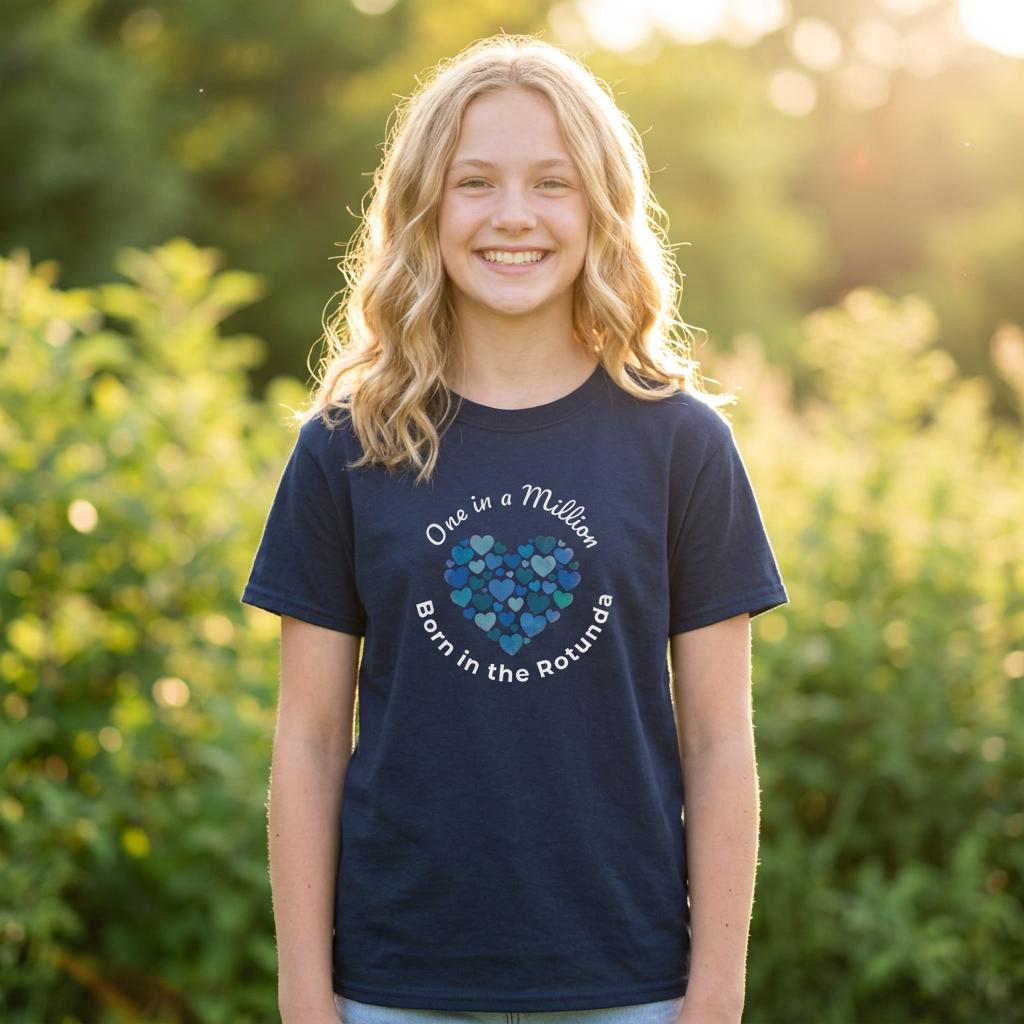 One in a Million Girl's T-shirt - Blue Heart - 8-15 yr